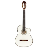 RCE145WH Family Series Pro – Guitarra ElectroClásica de Tamaño Completo con Tapa Sólida de Abeto Engelmann Canadiense Blanca