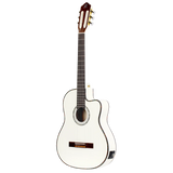 RCE145WH Family Series Pro – Guitarra ElectroClásica de Tamaño Completo con Tapa Sólida de Abeto Engelmann Canadiense Blanca