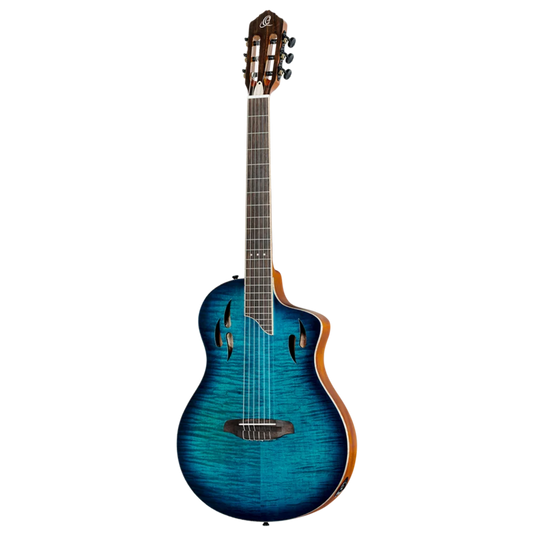 RTPDLX-FMA Guitarra Electroclasica Ortega TourPlayer Deluxe Full Size Guitar – Flamed Maple Blue