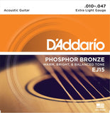 EJ15 Set de cuerdas para guitarra acústica bronce fosforado, extra ligero 10-47
