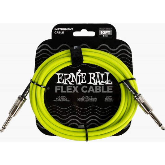 ERNIE 6414 Flex Instrument Cable 1/4" TS Straight Green (3 m / 10 Pies)