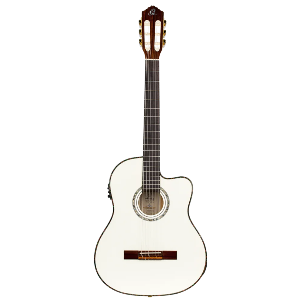 RCE145WH Family Series Pro – Guitarra ElectroClásica de Tamaño Completo con Tapa Sólida de Abeto Engelmann Canadiense Blanca