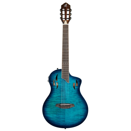 RTPDLX-FMA Guitarra Electroclasica Ortega TourPlayer Deluxe Full Size Guitar – Flamed Maple Blue