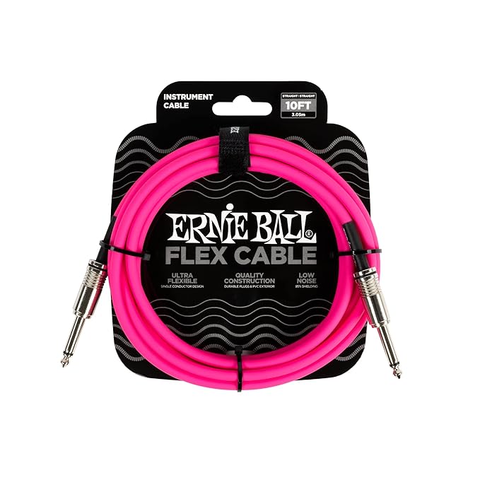 ERNIE 6413 Flex Instrument Cable 1/4" TS (Straight) Pink – 10 Pies