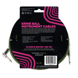 Ernie Ball 6082 – Cable Instrumento Trenzado 1/4" Recto a Angulo (Neon Green/Black)