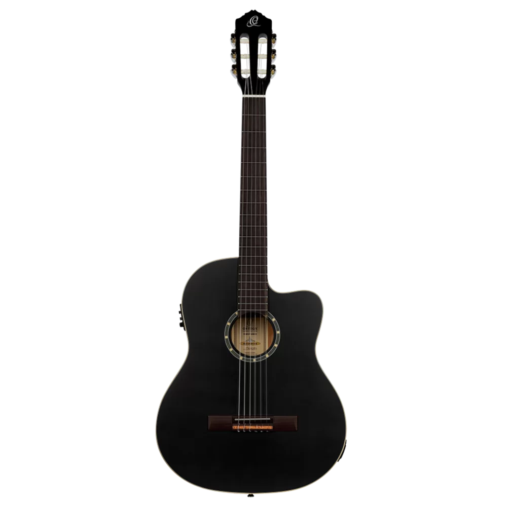 RCE125SN-SBK Guitarra Electroclasica Tamaño Completo con Tapa de Abeto, Satin Black e Incluye Funda Deluxe