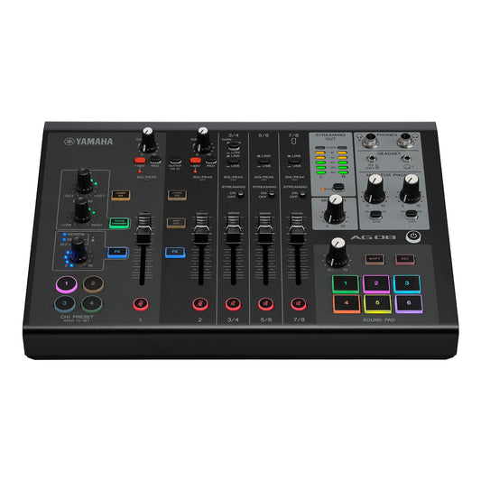 AG08 B Consola de Mezcla de 8 Canales para Streaming en Vivo con Interfaz USB, Efectos DSP y Sampler Integrado