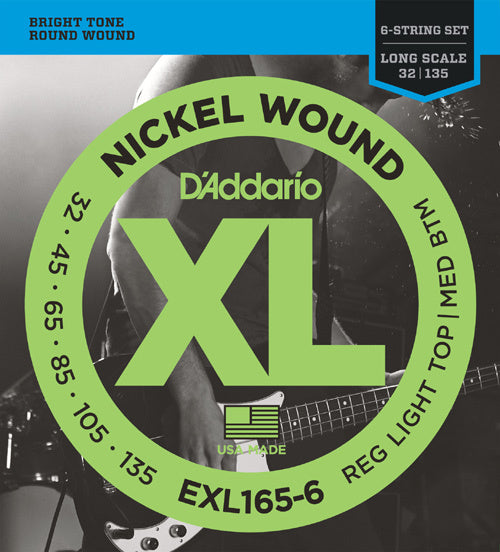 EXL165-6 Set de cuerdas de bajo eléctrico de 6 cuerdas, Custom Ligero 32-135