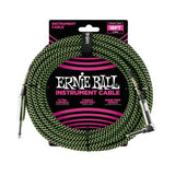 Ernie Ball 6082 – Cable Instrumento Trenzado 1/4" Recto a Angulo (Neon Green/Black)
