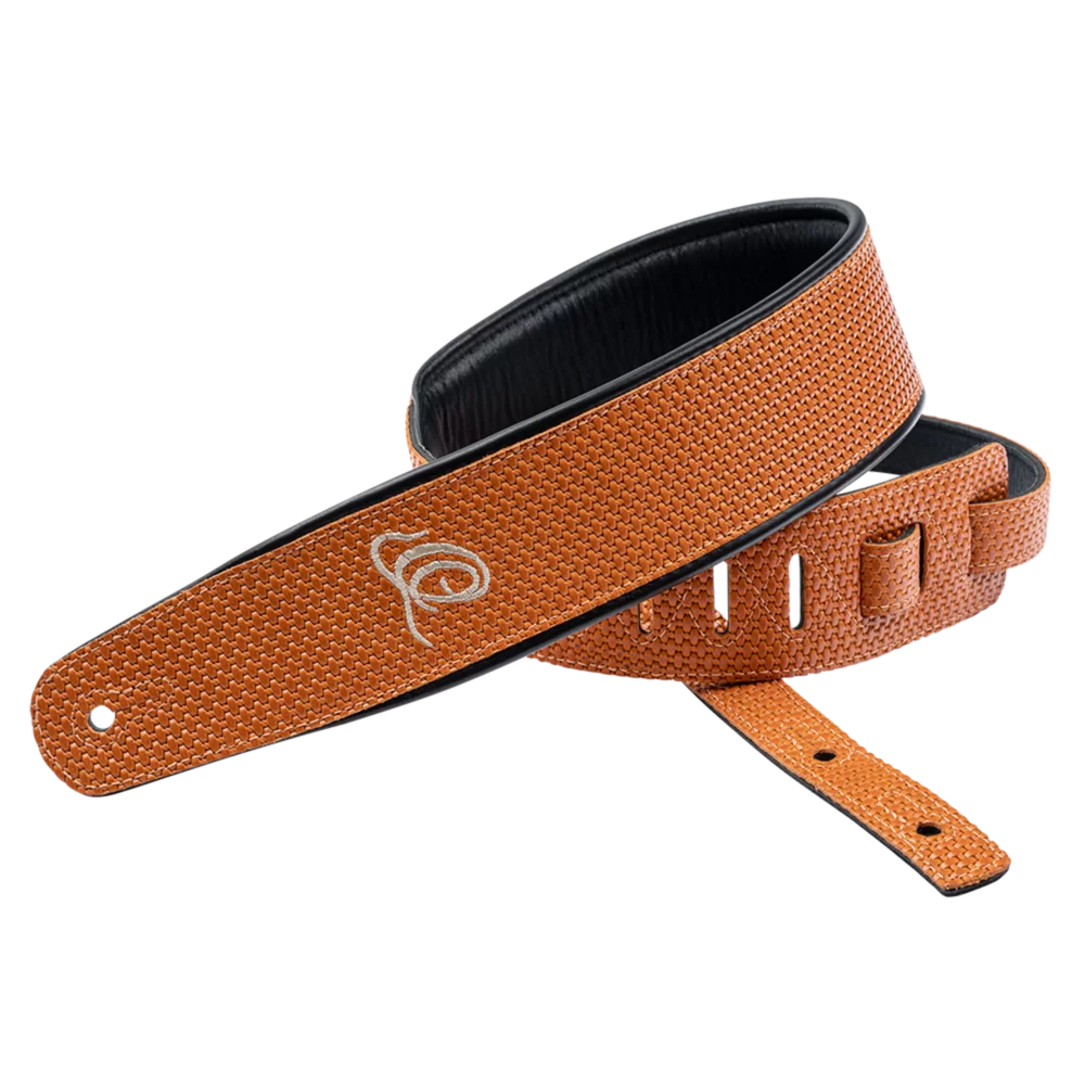 OSCU-6 Genuine Leather Straps – Correa Premium para Guitarra en Cuero Genuino Orange Braid