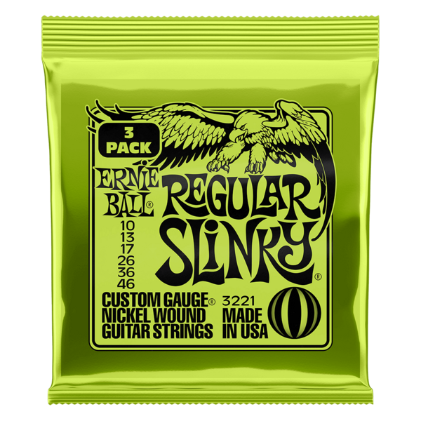 ERNIE 3221 Paquetes de tres Sets de Cuerdas para Guitarra Regular Slinky 10-46