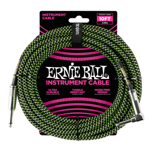 ERNIE 6077 Cable de 10 pies para Instrumentos Color Negro con Verde
