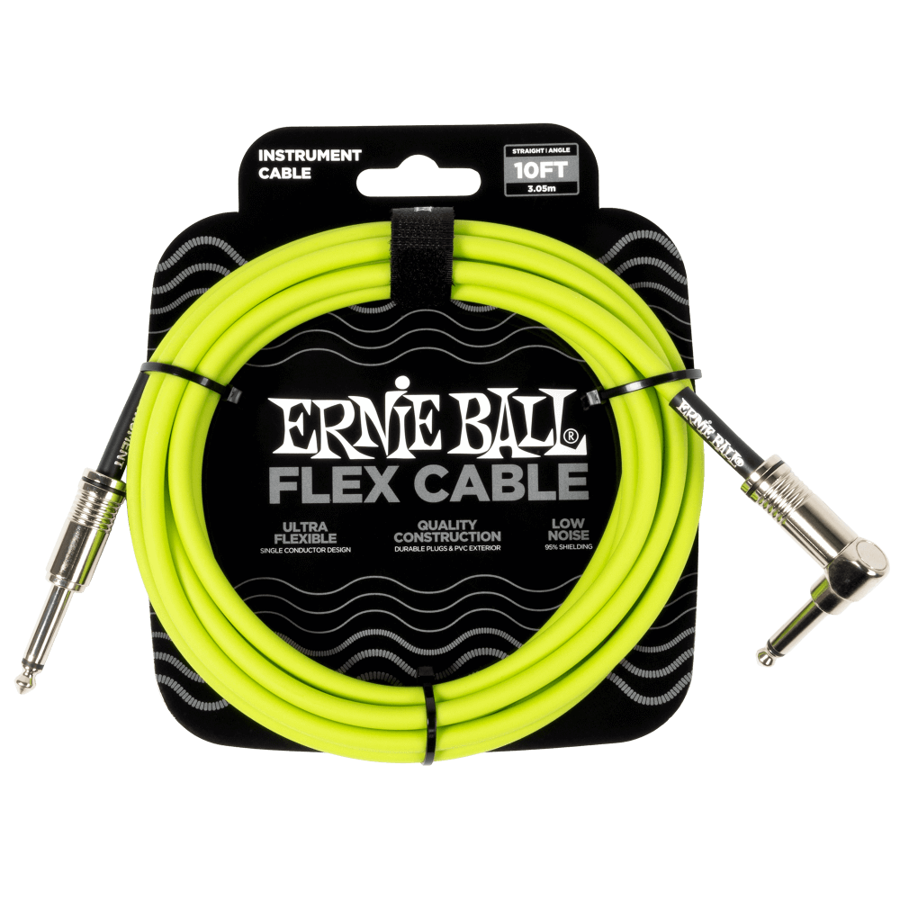 ERNIE 6465  Flex Cable - Cable para Instrumento 10 ft / 3.05 m, Verde Neón, Recto a Angular
