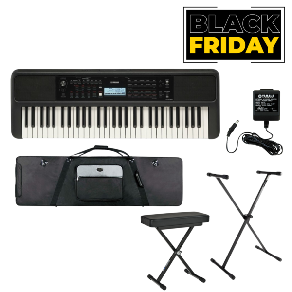 Combo Teclado Portátil Yamaha PSR-E383 Mas Fuente de corriente + Stand + Banqueta y Estuche para teclado