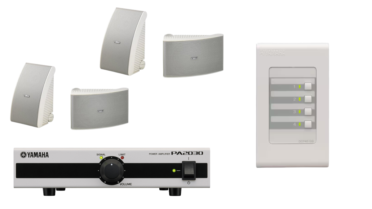 Combo Yamaha PA2030A + 4× NS-AW392W + DCP4S | Sistema de Audio para Instalación – Oferta Especial