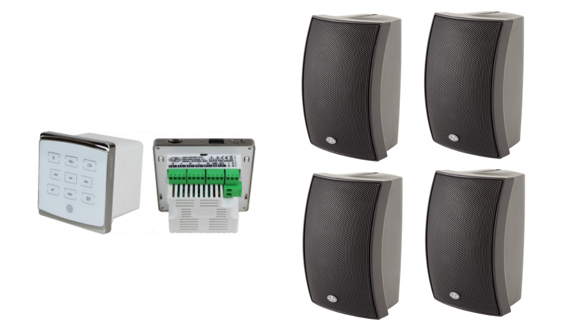 Combo Sistema de Audio Ambiental Integral WA4 + 4 Bocinas de Pared ARCO-4T | Oferta Especial