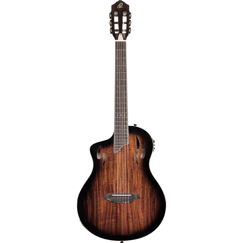 RTPDLX-ACA-L Guitarra Electroclasica Zurda Ortega TourPlayer Deluxe Nylon String  – Acacia Burst Gloss