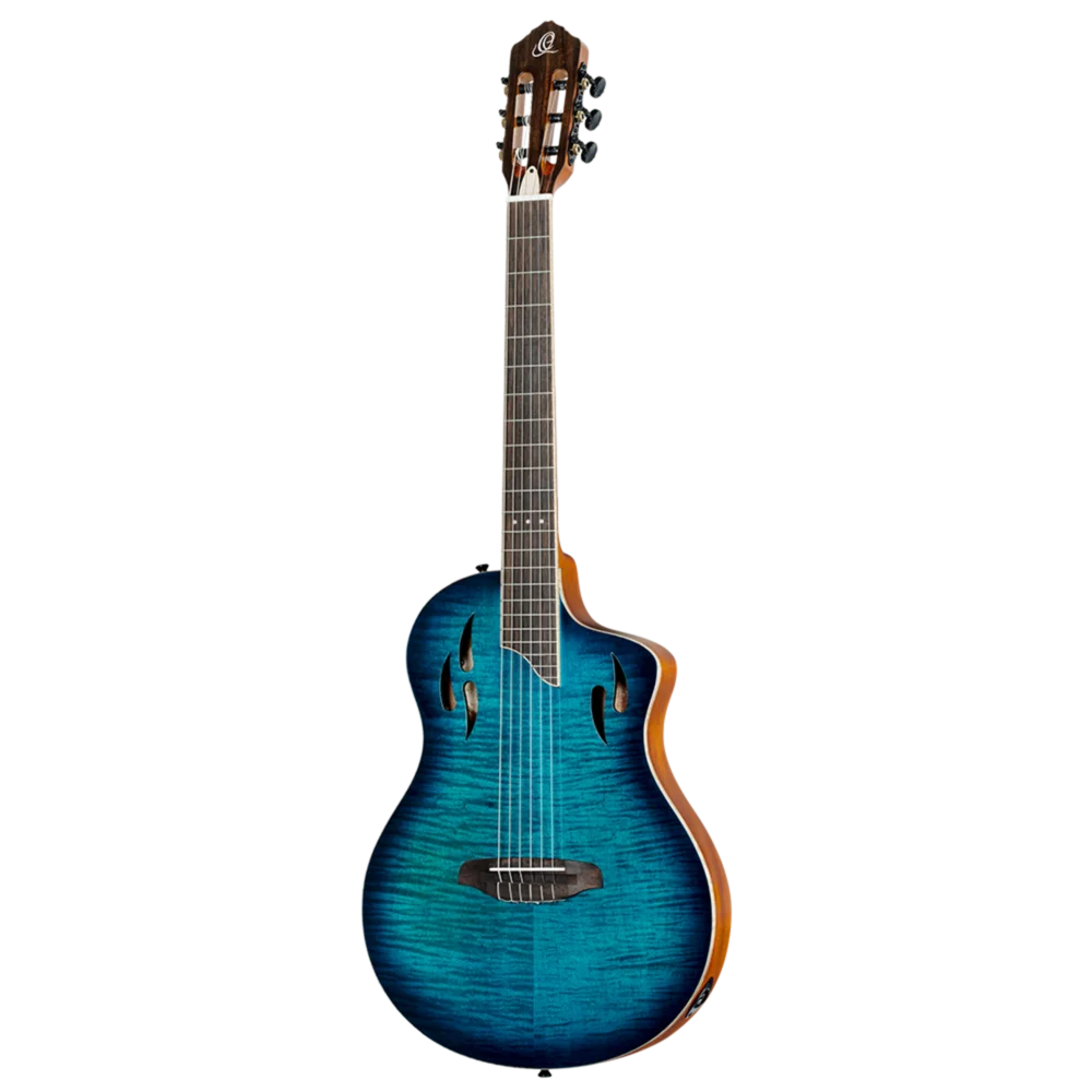 RTPDLX-FMA Guitarra Electroclasica Ortega TourPlayer Deluxe Full Size Guitar – Flamed Maple Blue