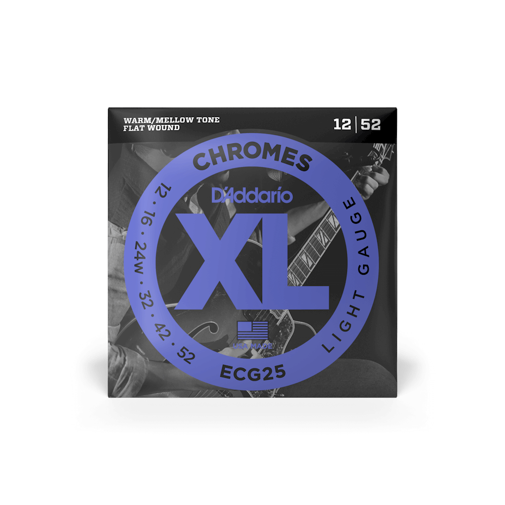 ECG25 Juego de Cuerdas Eléctrica Chromes Flatwound 12-52
