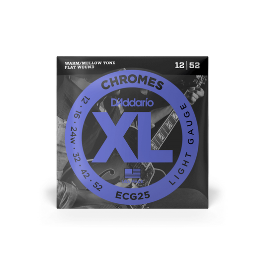 ECG25 Juego de Cuerdas Eléctrica Chromes Flatwound 12-52