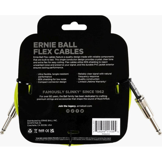 ERNIE 6414 Flex Instrument Cable 1/4" TS Straight Green (3 m / 10 Pies)
